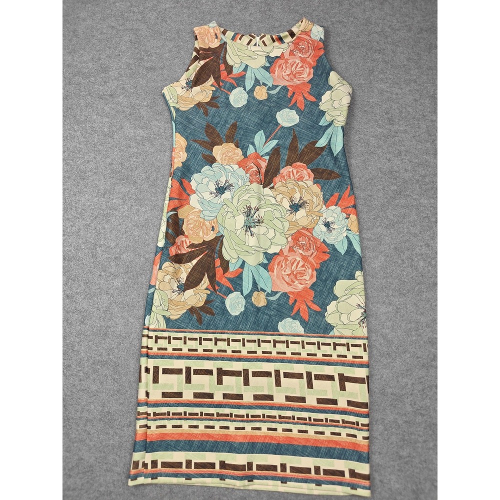 RL Dress Womens M Blue Floral Jersey Tank Sheath Midi Sleeveless Zip Back